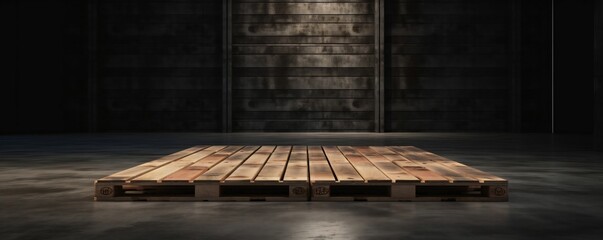 Wooden pallets on the floor in the empty dark gray industrial concrete scene backdrop for website slider product showcase design Generative AI 