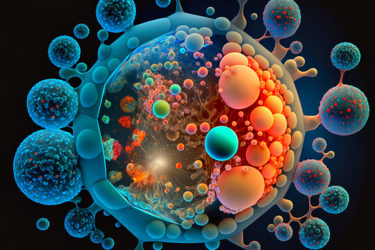 Colorful cell during apoptosis - Apoptotic Cell-derived Extracellular Vesicles (Generative AI)