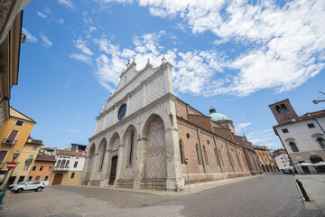 Vicenza, Italy - June 24, 2023: street view of Cattedrale di Santa Maria Annunciata, one of the...