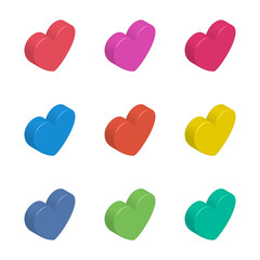 Color hearts set isometric icons