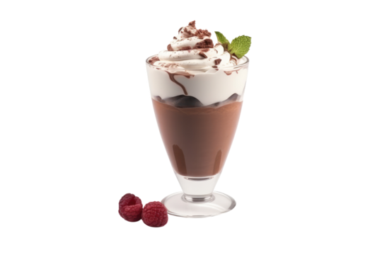 Chocolate frappe on top whipped cream isolated on transparent background. Generative Ai