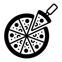 pizza cut into eight slices with Lifter concept, pizzetta with Serving Spoon vector icon design, Bakery and Baked Goods symbol, Culinary and Kitchen sign, Recipe development stock illustration