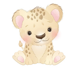 Cute leopard poses watercolor illustration
