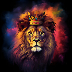 lion with crown. head of lion. lion head illustration. Generative AI	

