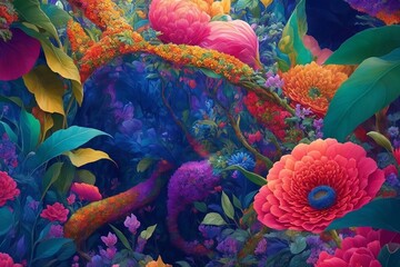 An enchanting artwork with vibrant colours and intricate details, transporting viewers to a whimsical realm.