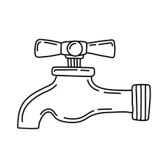 Vector illustration of  water tap or faucet on white background. Hand drawn doodle.