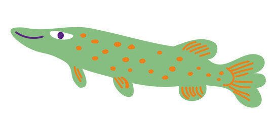 flat cartoon fish in vector.river and sea fish for prints and design.characters for kids in flat style.minimal icons for web site stickers app.Sea animals series.