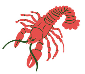 flat cartoon lobster in vector.sea animal for prints and design.characters for kids in flat style.minimal icons for web site stickers app.Sea animals series.