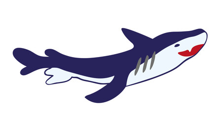 flat cartoon shark in vector. predatory fish for prints and design. characters for kids in flat style. minimalistic icons for web site stickers app. Sea animals series.