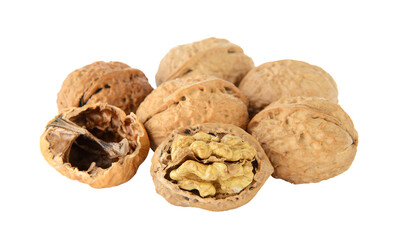 walnut and a cracked walnut isolated on transparent png