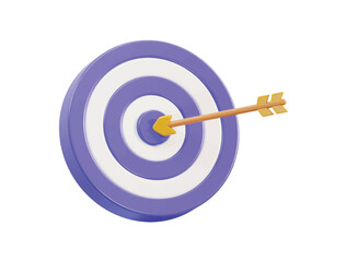 vector dart hitting center of target 3d icon. arrow hitting aim or bullseye 3d vector illustration