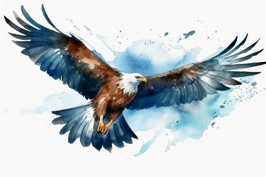 Watercolor painted sea eagle on a white background.