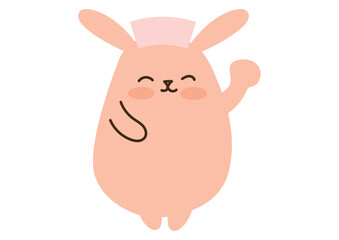 笑顔のかわいいうさぎ、片手をあげる、ナースキャップ