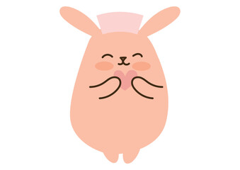 笑顔のかわいいうさぎ、ハート、ナースキャップ