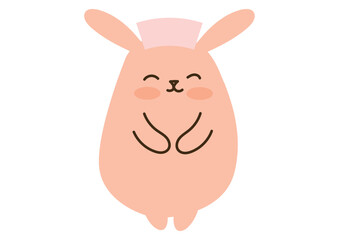 笑顔のかわいいうさぎ、お辞儀、ナースキャップ