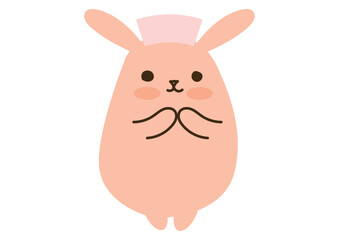 かわいいうさぎ、手を合わせる、ナースキャップ