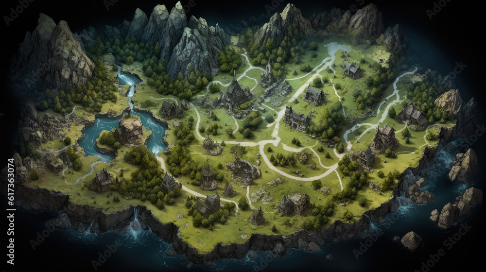 Wall mural mountain landscape rpg map asset fantasy - by generative ai