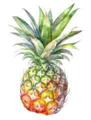 Pineapple painted with watercolor isolated on white transparent background