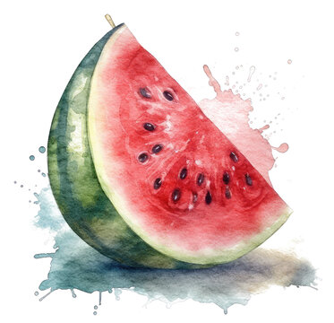 Watermelon slice painted with watercolor isolated on white transparent background