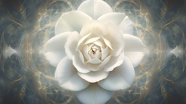 white rose sacred geometry fractal background wedding  spiritual - by generative ai