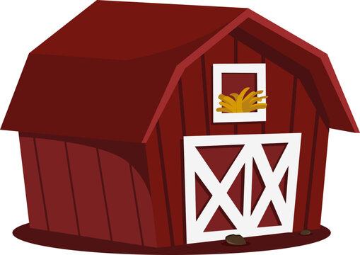 Brown farmhouse with closed wooden doors and straw window. Vector. EPS10