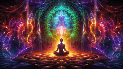psychedelic new age mindfulness meditation sacred geometry astral - by generative ai