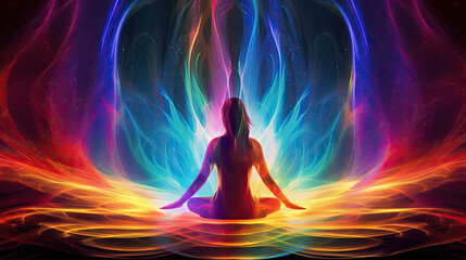 yoga in the lotus position, spiritual energy flow meditation - by generative ai 