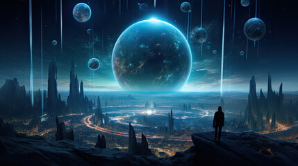 alien planet in space, futuristic sci-fi deep space exploration - by generative ai