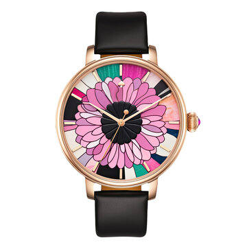 Strap Watch or Wristwatch with Floral Dial on Transparent Background. Generative AI.