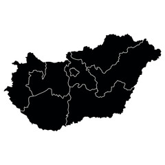 Fototapeta premium Hungary silhouette map on white background. Isolated map with division to region high detailed. Vector illustration. 