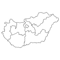 Hungary map on white background. Isolated contour map with division to region high detailed. Vector illustration.	
