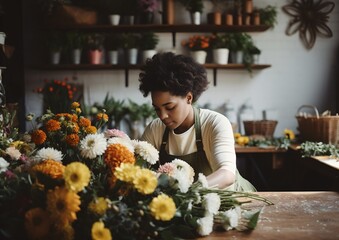 Woman florist at work, generative ai