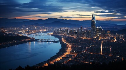 Naklejka premium aerial photography of city beautiful at night