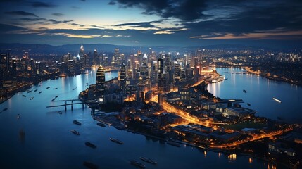 Naklejka premium aerial photography of city beautiful at night