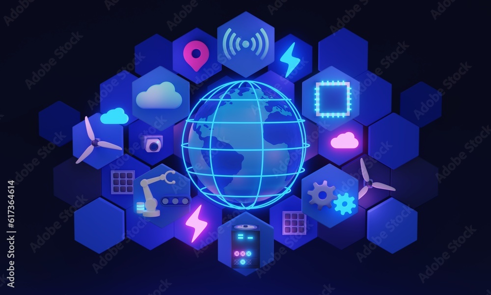 Poster digital transformation as innovations for business automation 3d illustration. change company course