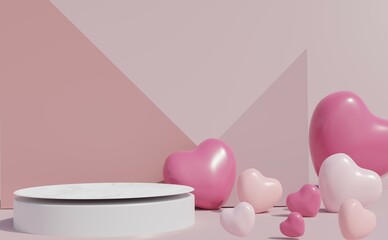 Simple display stand pink heart background, 3d rendering