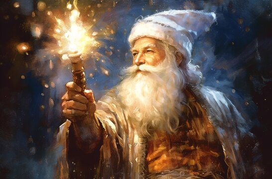 Santa Claus holding light, generative ai