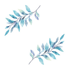 Blue branches isolated, botanical elements in watercolour style