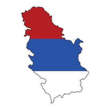 Serbia map background with regions, region names and cities in color. Serbia map isolated on white background. Vector illustration