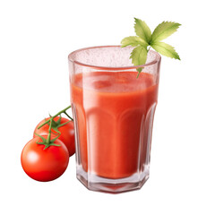 A glass of tomato juice isolated on transparent png background cutout, generative Ai