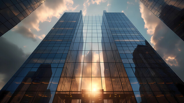 A modern architectural skyscraper reaching towards the sky. Generative AI
