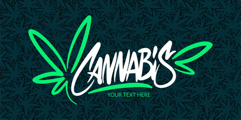 Abstract Hand Written Word Cannabis With Cannabis Leaf Vector Illustration Art