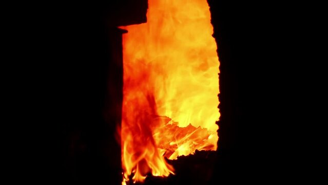 A video of a blazing fire inside the factory kiln during production process