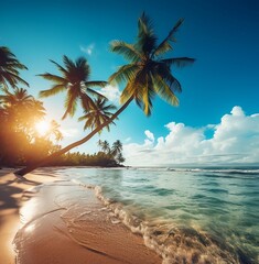 beach with palm trees Embrace the Vibrant Splendor of Summer: AI-Generated Visuals that Capture the Essence of the Season