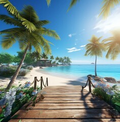 beach with palm trees Embrace the Vibrant Splendor of Summer: AI-Generated Visuals that Capture the Essence of the Season