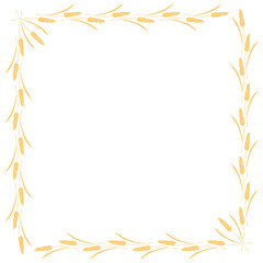 Fototapeta na wymiar Square frame made of golden wheat or rye ears. Vector autumn border, backdrop hand drawn in flat style, isolated on white background