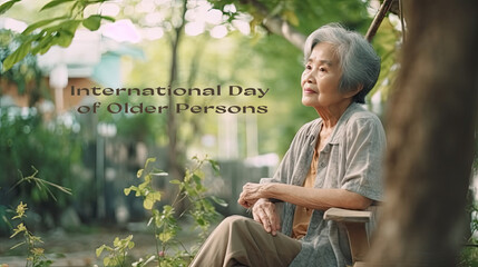 Portrait of an attractive elderly woman 80 years old with gray hair, serene and peaceful atmosphere, cinematic frame. The concept of the international day of older persons.