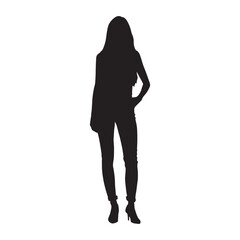 Fototapeta premium Young woman standing, isolated vector silhouette, front view