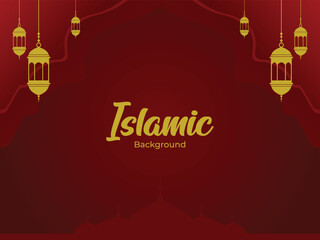 islamic background red color gradient with lantern