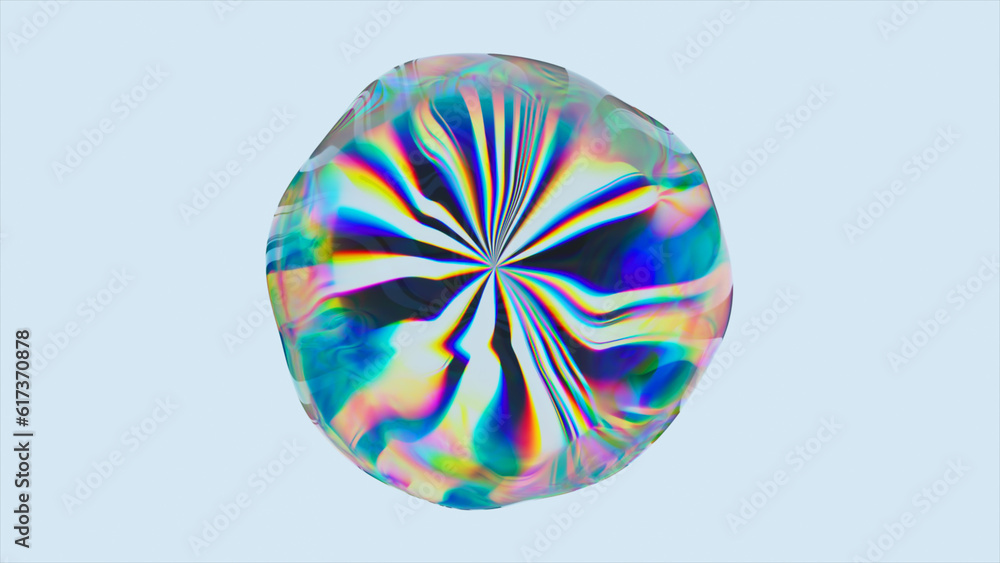 Poster abstract animation of a transparent sphere in the process of transformation. light refraction. prism